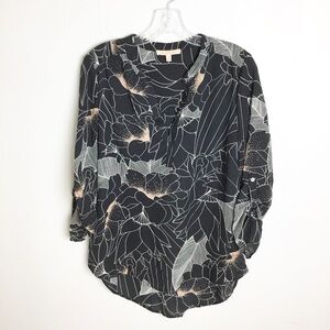 Gibson Latimer Floral Black 3/4 Sleeve Top Size M